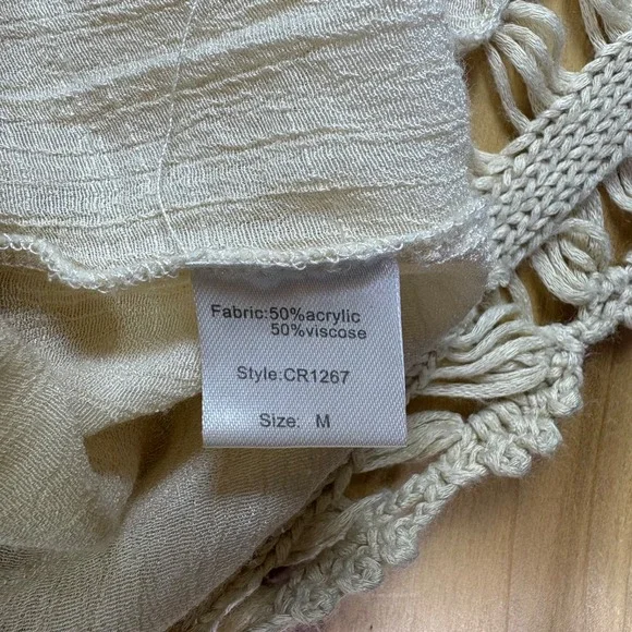 Elan Shirt Womens Medium Cream Crocheted 3/4 Sleeve Boho Peasant Blouse - Picture 2 of 6